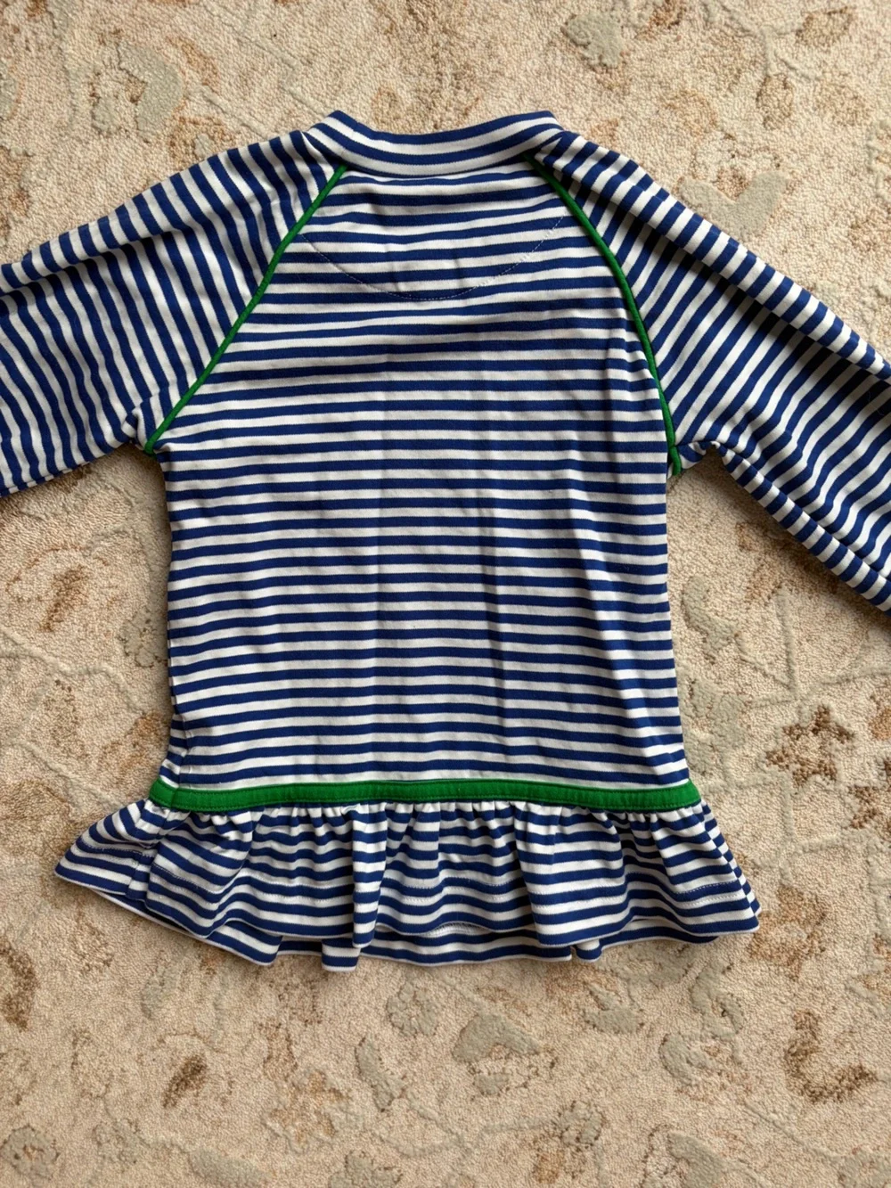 Florence Eiseman Striped Sports Flower Appliqué Long Sleeve Peplum Tunic Top